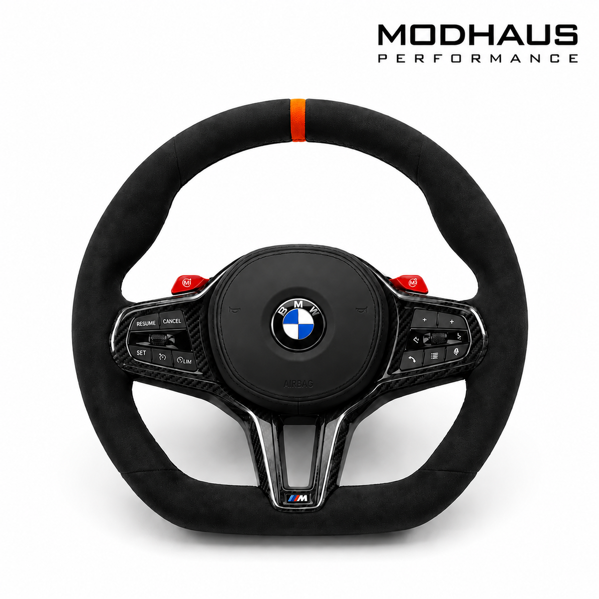 MODHAUS Performance BMW 2021 -2024 (PRE LCI) M2 M3 M4  Alcantara & Carbon Fiber Steering Wheel With Airbag